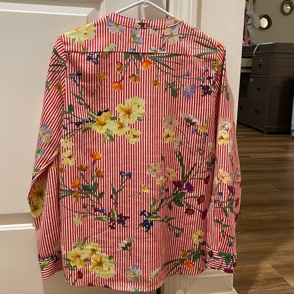 Calvin Klein Women’s Red Striped Floral Button Down Blouse - Picture 5 of 7